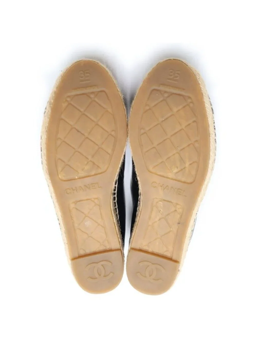 Chanel CC Logo Espadrilles Flat Shoes Slip on Lambskin Leather Black